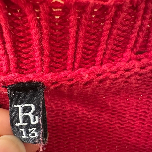 R13 Hearts Oversized Sweater Crew Pullover Distressed Punk Street Intarsia Red M - Picture 6 of 8